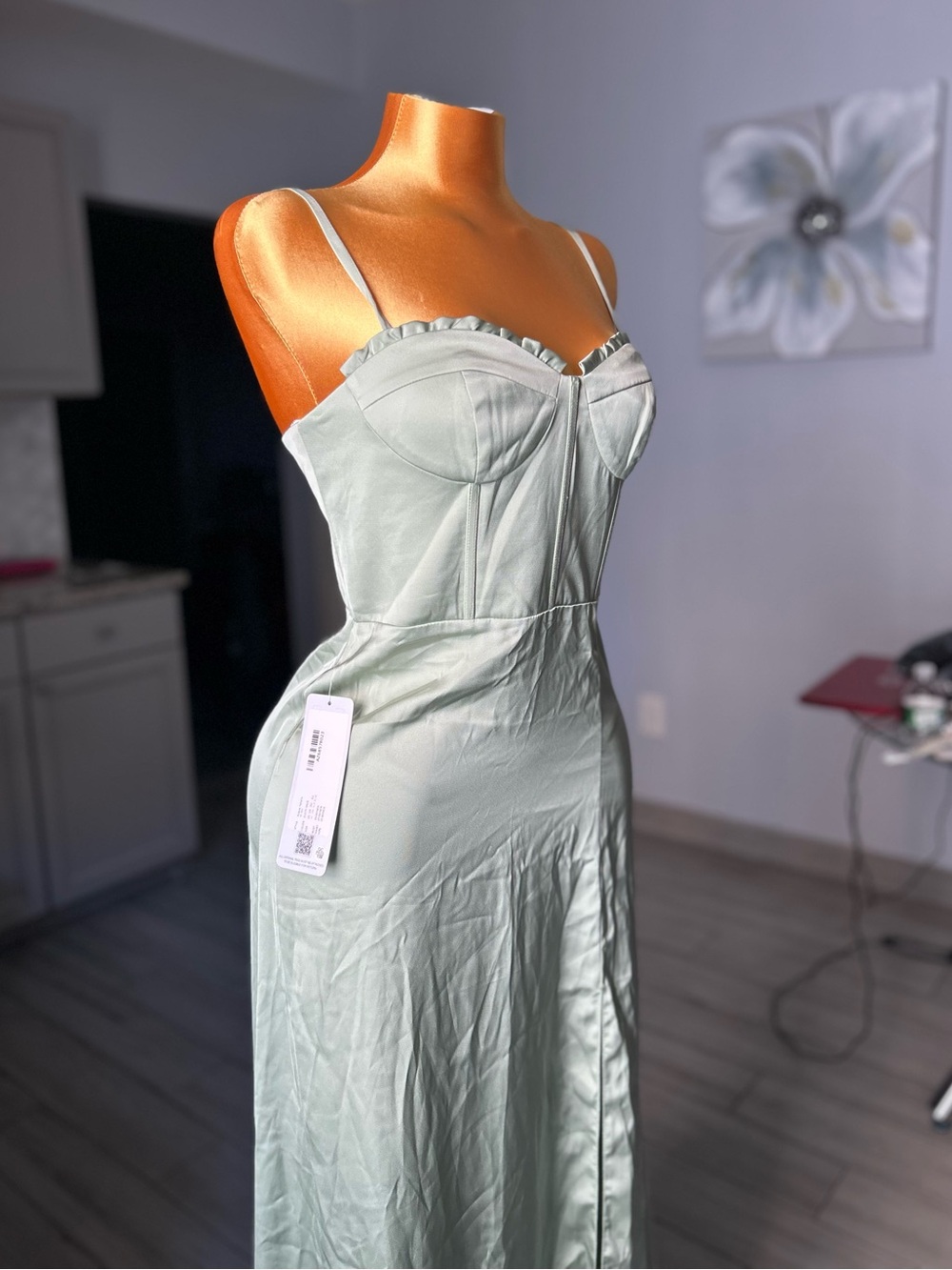 Azazie Mint Green Strapless Satin Slip Dress,maxi dress